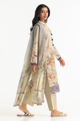 UAE-3PC Lawn Printed Suit With Embroidered