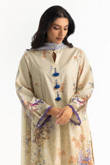 UAE-3PC Lawn Printed Suit With Embroidered