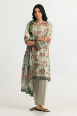 UAE- 3PC Lawn Printed Suit With Embroidered
