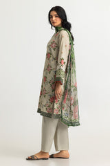 UAE- 3PC Lawn Printed Suit With Embroidered