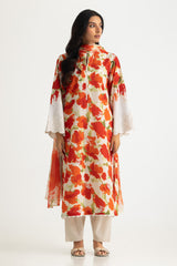 UAE- 3PC Lawn Printed Suit With Embroidered