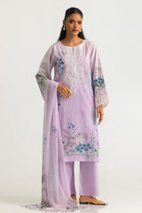 UAE- 3PC Lawn Printed Suit With Embroidered