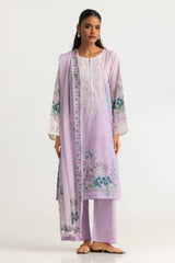 UAE- 3PC Lawn Printed Suit With Embroidered