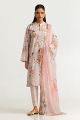 UAE- 3PC Lawn Printed Suit With Embroidered