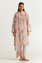 UAE- 3PC Lawn Printed Suit With Embroidered