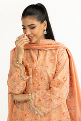 UAE-3PC Lawn Printed Suit With Schiffli Embroiderd IUSTKSD-1051