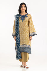 UAE- 3PC Lawn Printed With Embroidered Suit