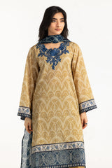 UAE- 3PC Lawn Printed With Embroidered Suit