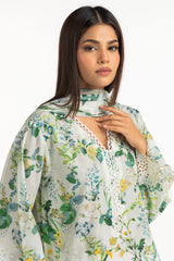 UAE- 3PC Lawn Printed With Embroidered Suit