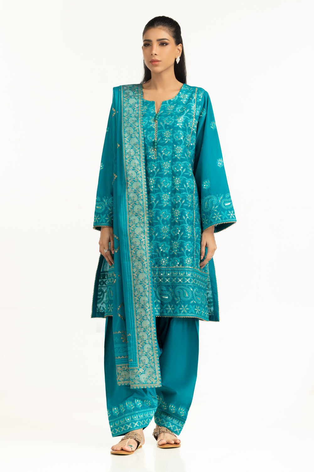 UAE-3PC Lawn Sequence Embroidered Suit IUSTKSD-2004