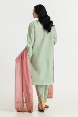 UAE-3PC Lawn Zari And Sequins Embroidered Suit With Chiffon Embroidered Dupatta