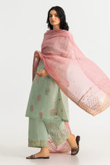 UAE-3PC Lawn Zari And Sequins Embroidered Suit With Chiffon Embroidered Dupatta