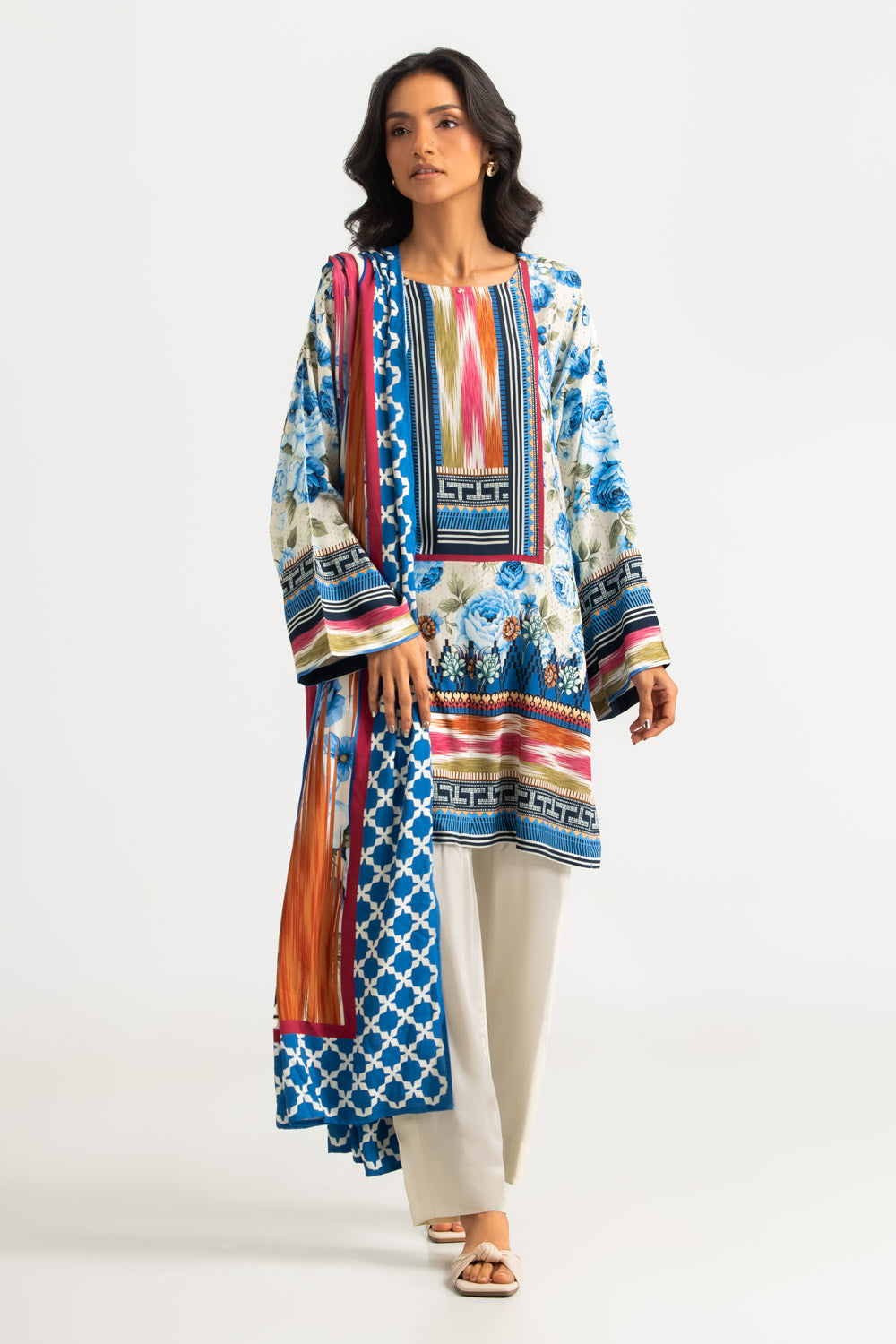 UAE-3PC Linen Printed Suit