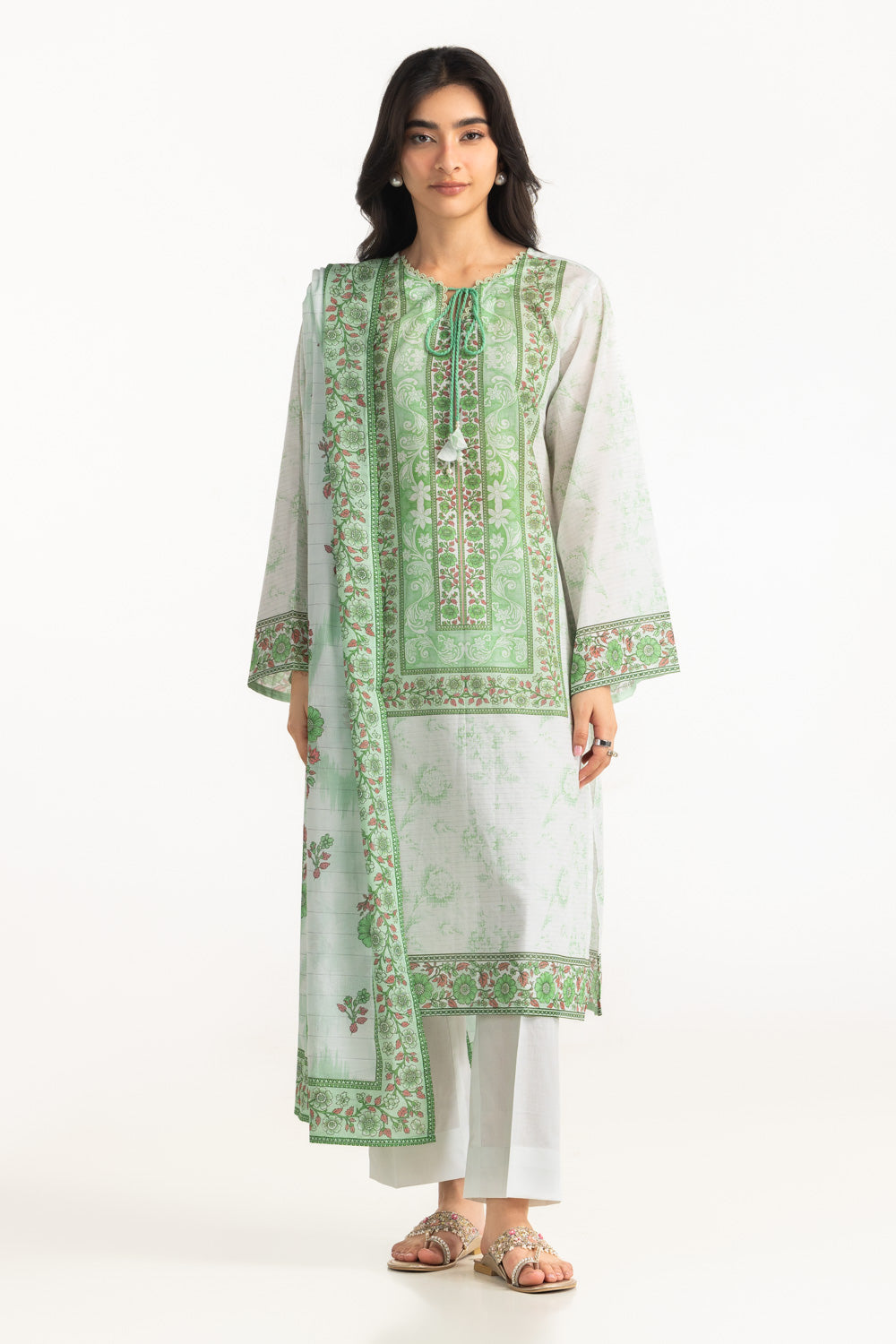 UAE- 3PC Mehsuri Printed Stripe Suit
