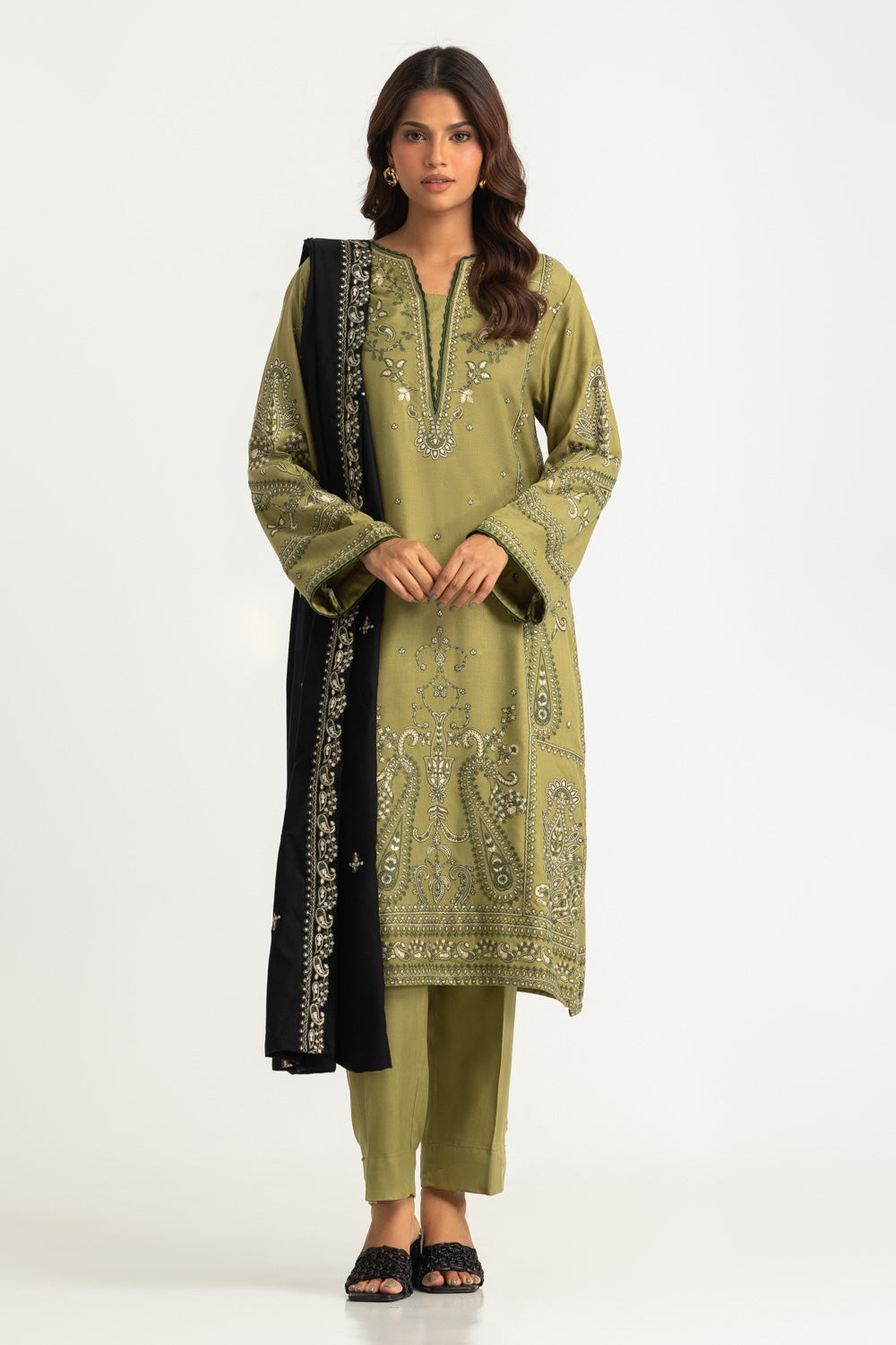 UAE-3PC Pashmina Embroidered Suit