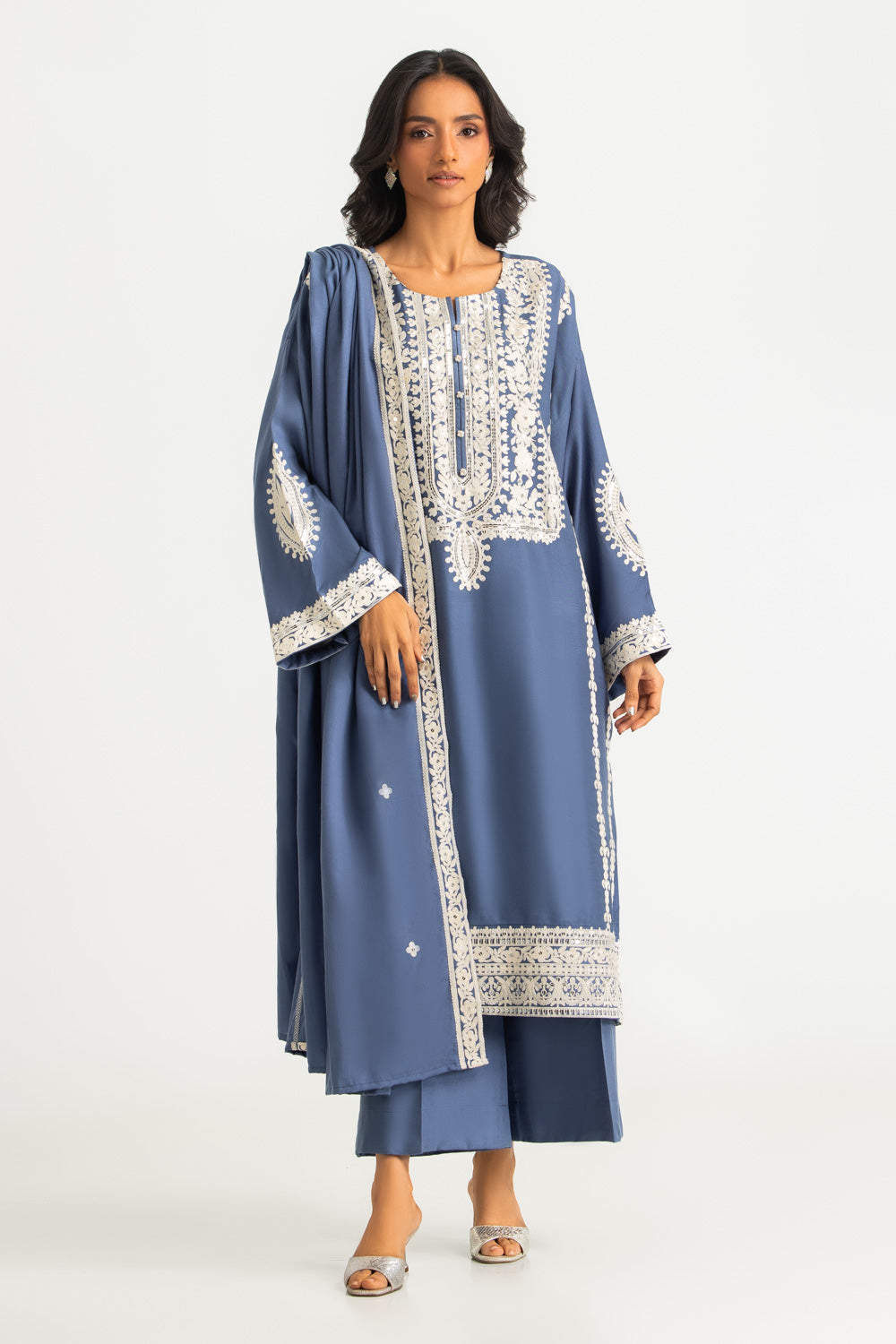 UAE-3PC Pashmina Embroidered Suit