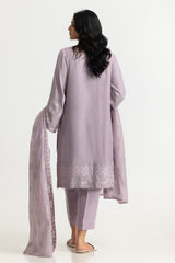 UAE- 3PC Raw Silk Embroidered Suit With Shimmer Embroidered Dupatta