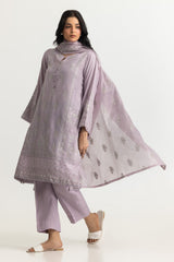 UAE- 3PC Raw Silk Embroidered Suit With Shimmer Embroidered Dupatta