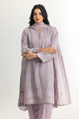 UAE- 3PC Raw Silk Embroidered Suit With Shimmer Embroidered Dupatta