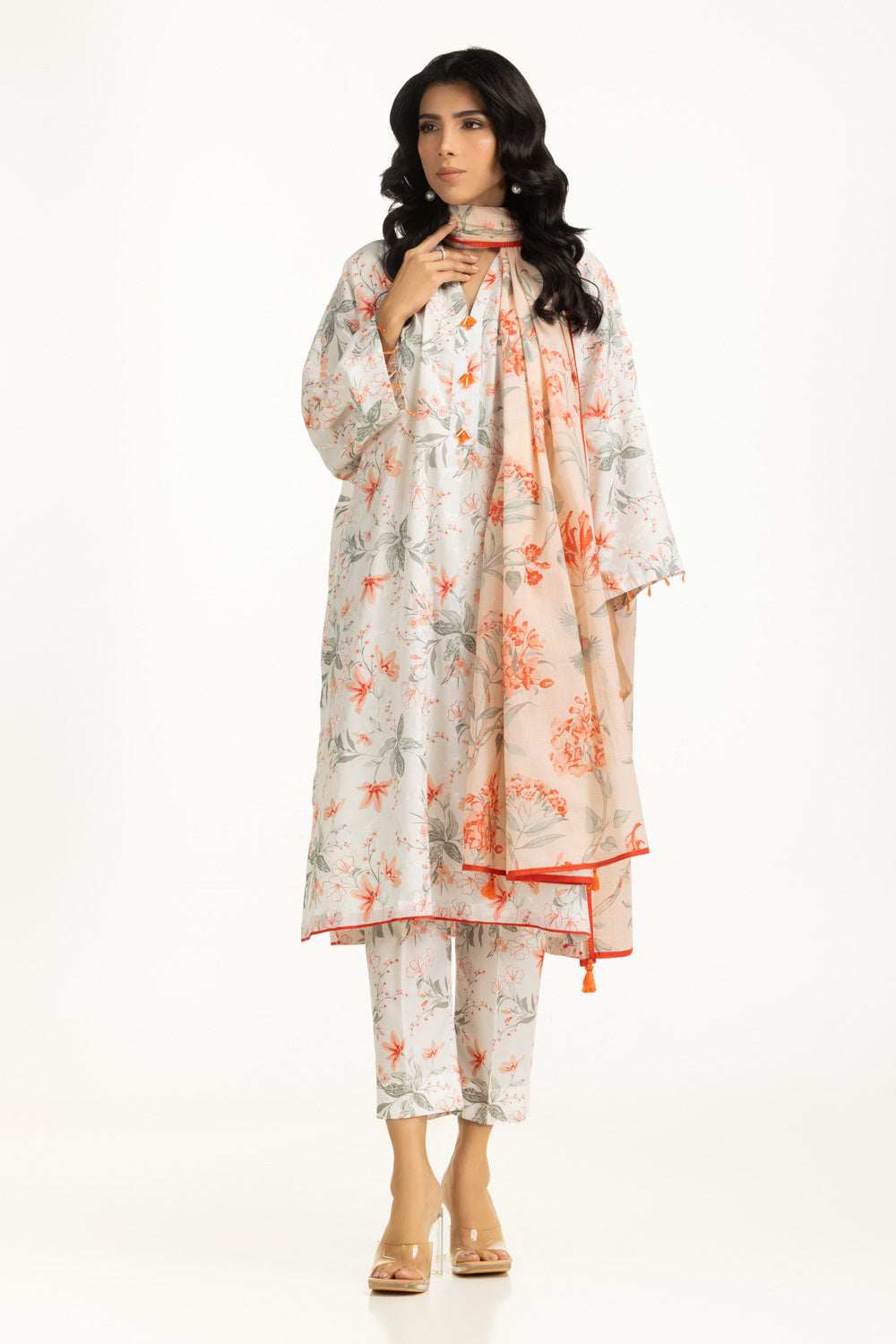 UAE-3PC Self Jacquard Printed Suit IUSTKSD-1171