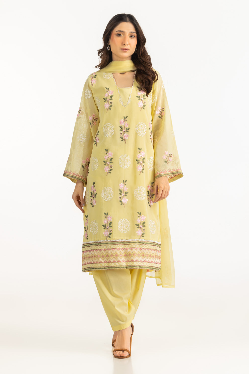 UAE-3PC Swiss Voile Embroidered Suit IUSTKSD-2151