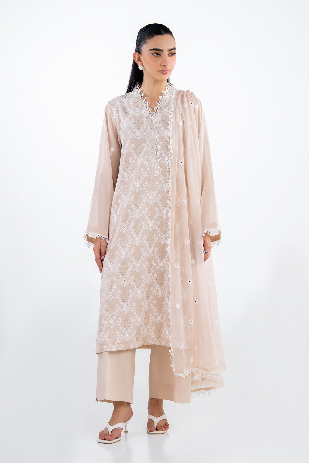 UAE-3PC Swiss Voile Embroidered Suit IUSTKSD-2320