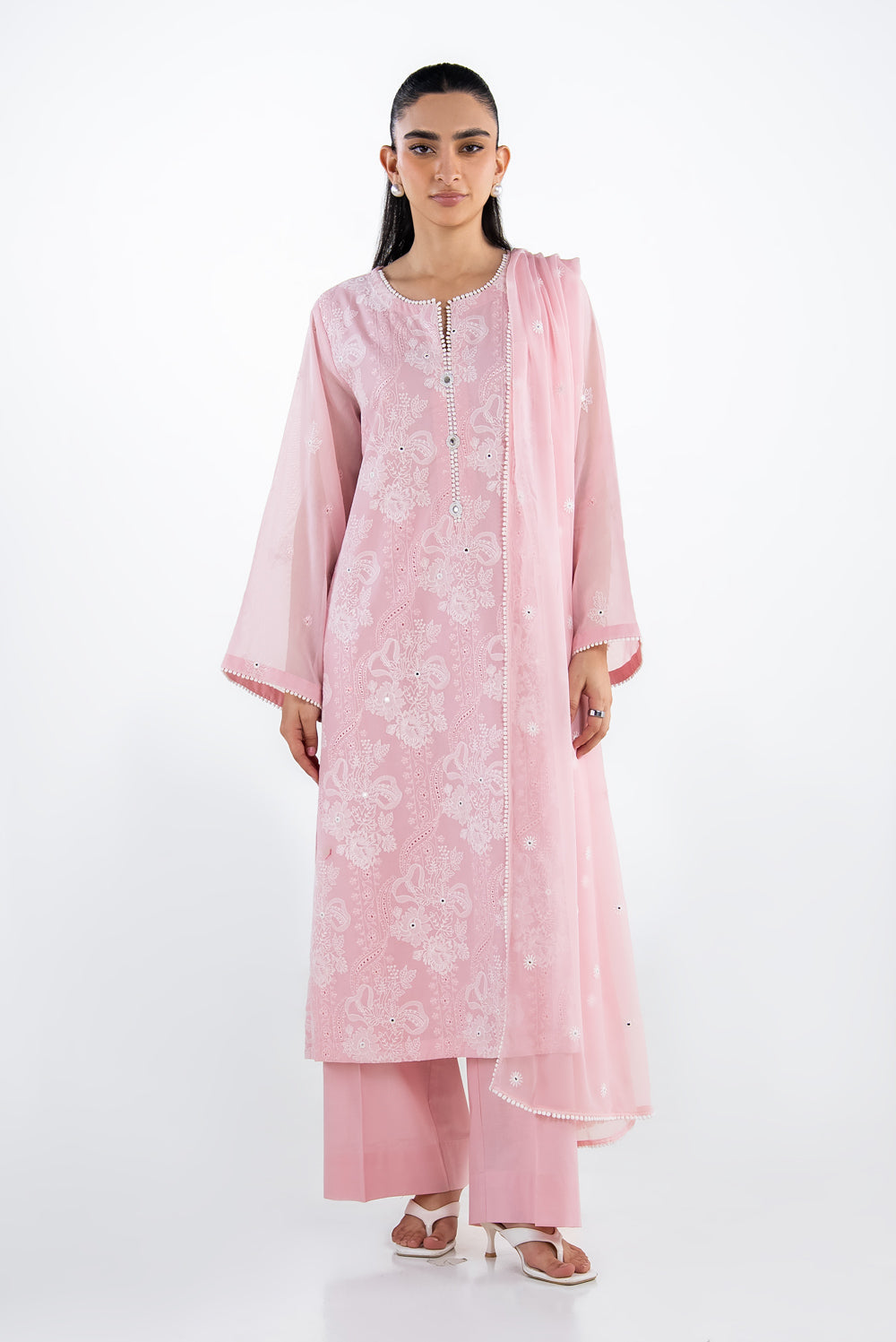 UAE-3PC Swiss Voile Embroidered Suit IUSTKSD-2322