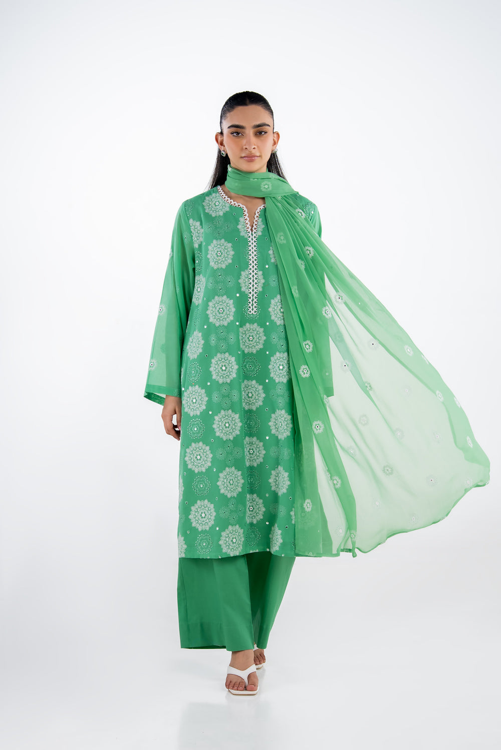 UAE-3PC Swiss Voile Embroidered Suit IUSTKSD-2326