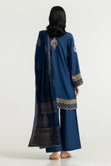 UAE-3PC Viscose Raw silk Embroidered Suit