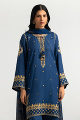 UAE-3PC Viscose Raw silk Embroidered Suit