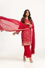 UAE-3PC Chiffon Embroidered Suit IUSTKSD-765