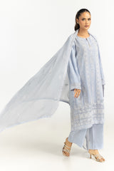 UAE-3PC Dyed Chiffon Embroidered Suit IUSTKSD-763