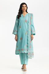 UAE-3PC Lawn Embroidered Suit IUSTKSD-499