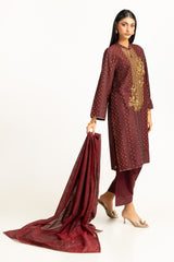 UAE-3PC Jacquard Embroidered Suit IUSTKSD-910