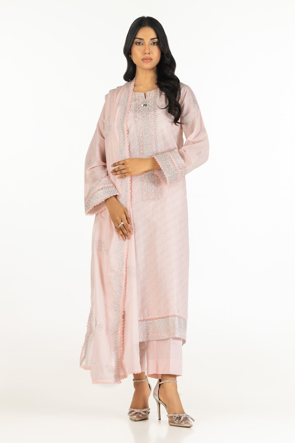 UAE-3PC Lacquer Printed Lawn Suit With Embroidered  IUSTKSD-590