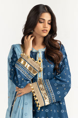 UAE-3PC Lawn Gold Printed Suit With Embroidered  IUSTKSD-725