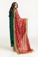 UAE-3PC Lawn Gold Printed Suit With Embroidered  IUSTKSD-731