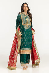 UAE-3PC Lawn Gold Printed Suit With Embroidered  IUSTKSD-731