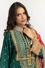 UAE-3PC Lawn Gold Printed Suit With Embroidered  IUSTKSD-731