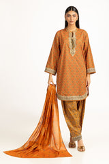 UAE-3Pc Lawn Gold Printed With Embroidered Suit IUSTKSD-1059