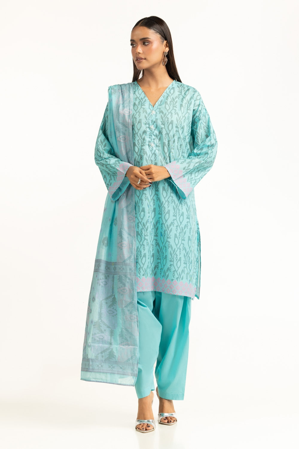 UAE-3Pc Lawn Lacquer Printed Suit IUSTKSD-1021