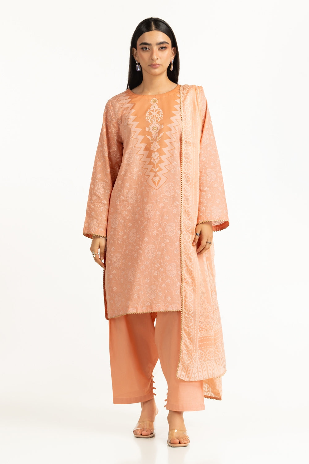 UAE-3PC Lawn Lacquer Printed Suit IUSTKSD-586