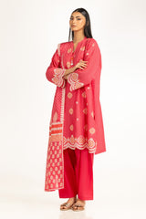 UAE-3Pc Lawn Lacquer Printed With Embroidered Suit IUSTKSD-1040