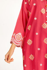 UAE-3Pc Lawn Lacquer Printed With Embroidered Suit IUSTKSD-1040