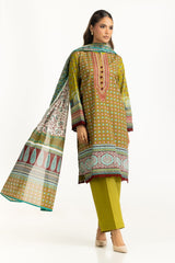 UAE-3PC Lawn Printed Suit With Embroidered IUSTKSD-1090