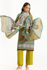 UAE-3PC Lawn Printed Suit With Embroidered IUSTKSD-1090