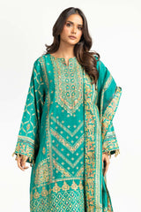 UAE-3PC Paper Cotton Lacquer Printed Hand Embellished Suit IUSTKSD-834