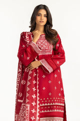 UAE-3PC Paper Cotton Lacquer Printed Suit With Embroidered IUSTKSD-775