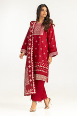 UAE-3PC Paper Cotton Lacquer Printed Suit With Embroidered IUSTKSD-775