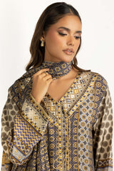 UAE-3PC Printed Rawsilk Embroidered Suit IUSTKSD-1088